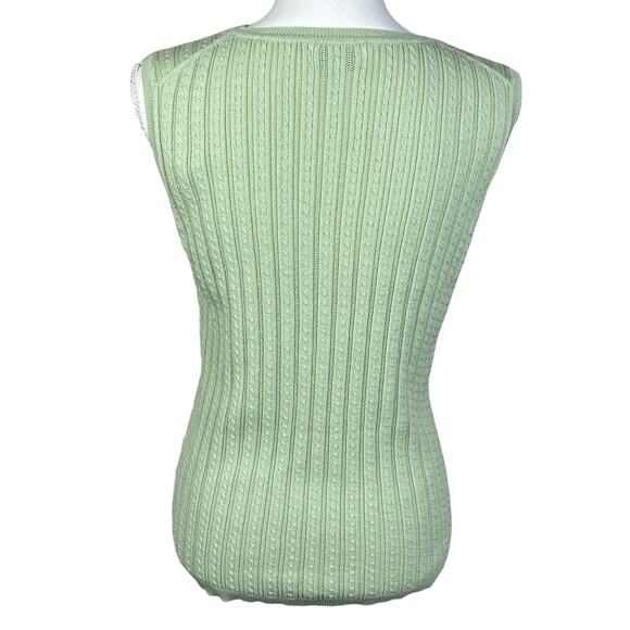 Foxcroft Cable Knit Top Women Size Large Sage Green Supima Cotton Ribbed Vest - Picture 3 of 10